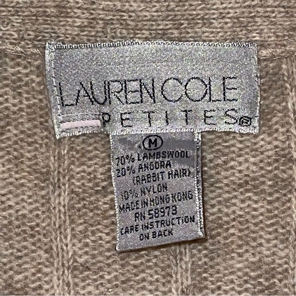 Lauren Cole Petites Women’s Cardigan Size Med P Lambswool Angora Nylon Beige - Picture 6 of 6